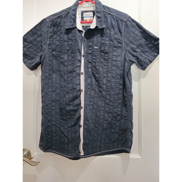 Point Zero Black Label Semi-Fit M Men's Short Sleeve Shirt - Navy Button Down - Picture 13 of 16